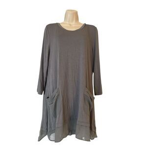 LOGO Lori Goldstein Chiffon Trim Pocket tunic top Gray size Large shirt blouse